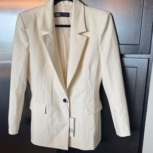 ZARA Cream Single-Button Tailored Blazer